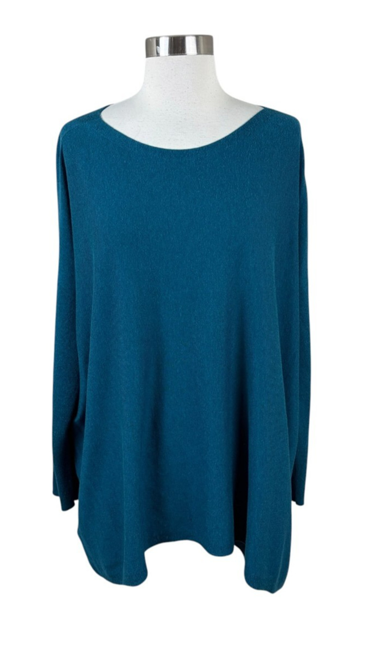 Eileen Fisher Teal Green Organic Cotton Silk Tunic Sweater Size Large Relaxed